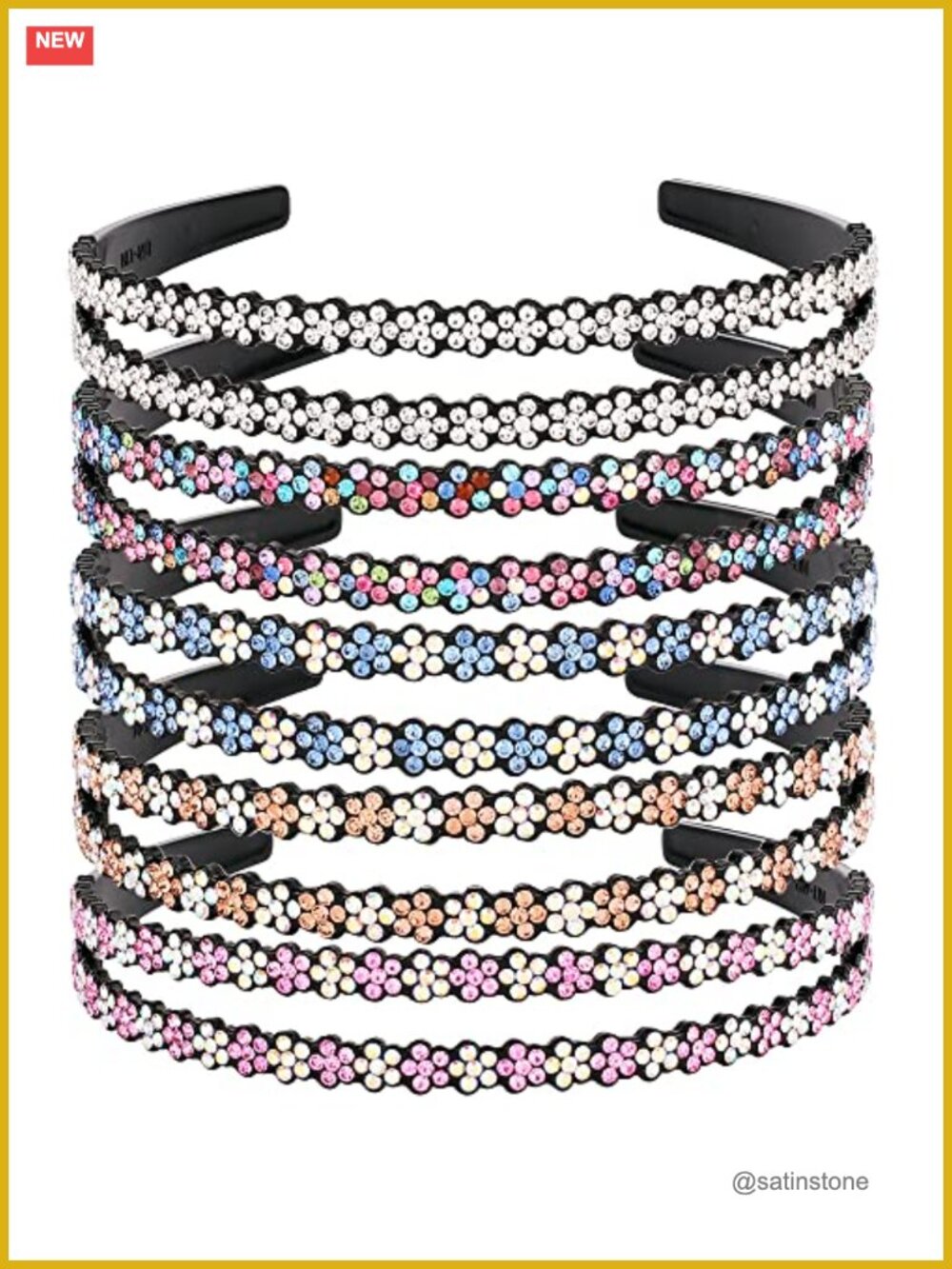 Rhinestone Wavy Nonslip Headbands with Teeth 5 Pack Hair Accessories